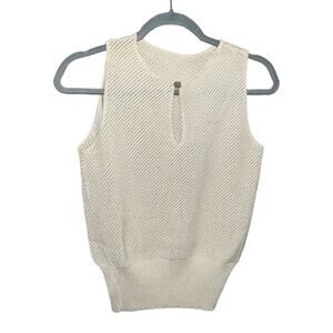 Vintage Cream Sweater Knit Vest w/ Keyhole Dainty Button- Small/Med